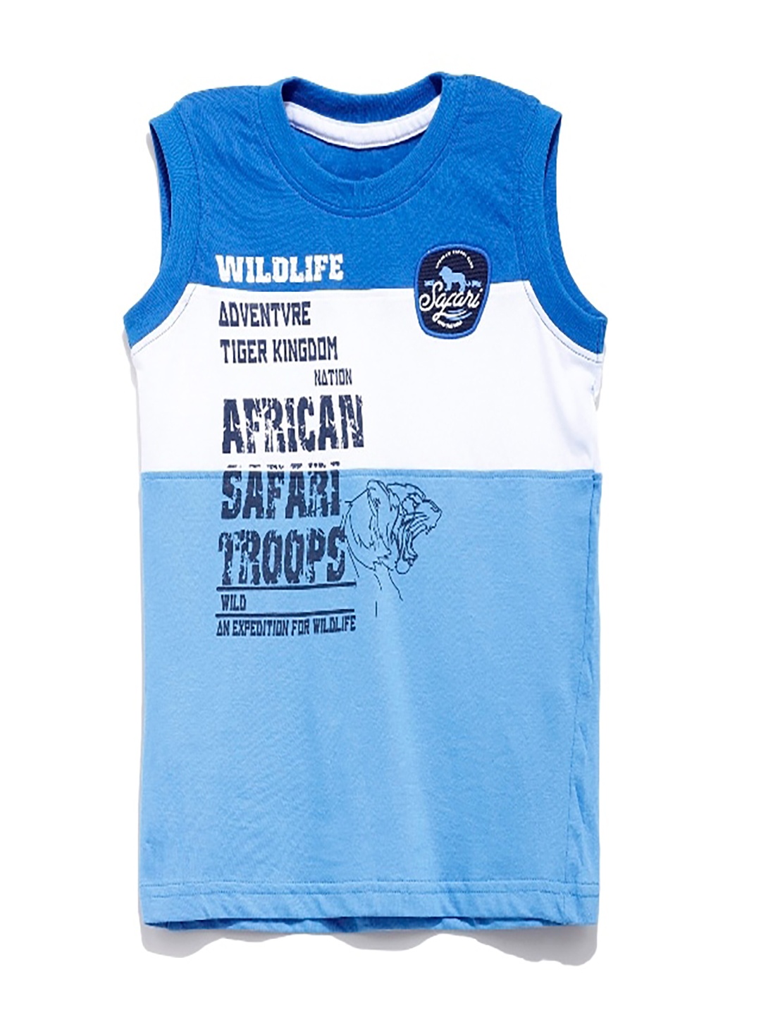 

UNDER FOURTEEN ONLY Boys Blue & White Printed Applique Cotton T-shirt