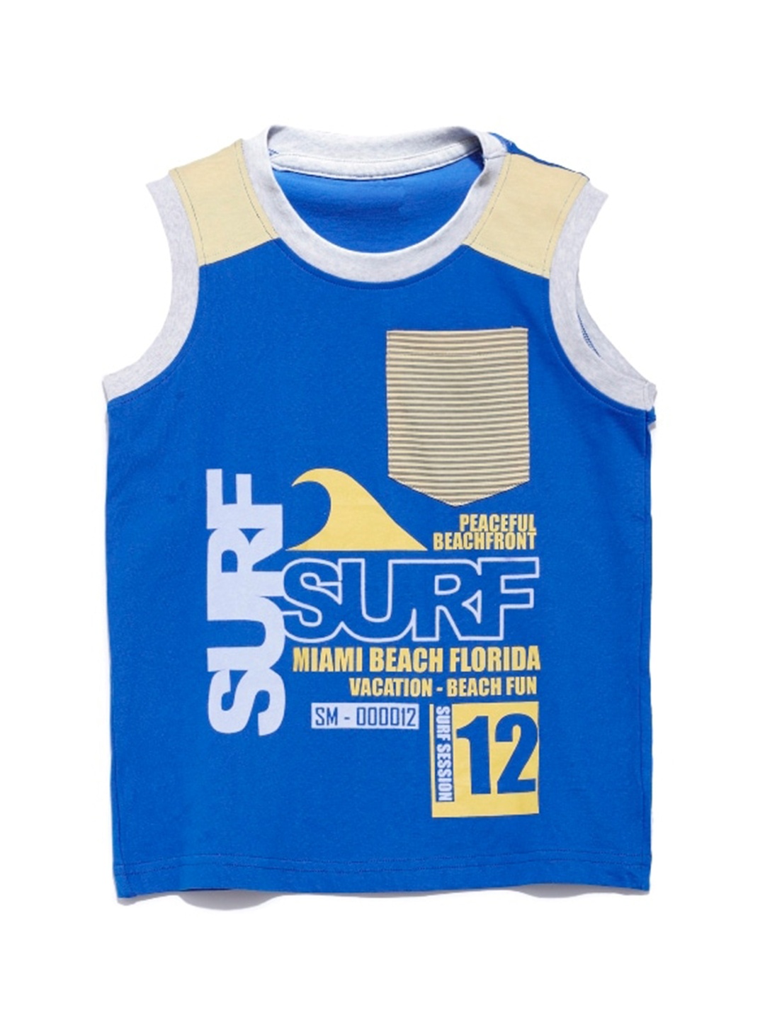 

UNDER FOURTEEN ONLY Boys Blue & Yellow Printed Pockets Cotton T-shirt