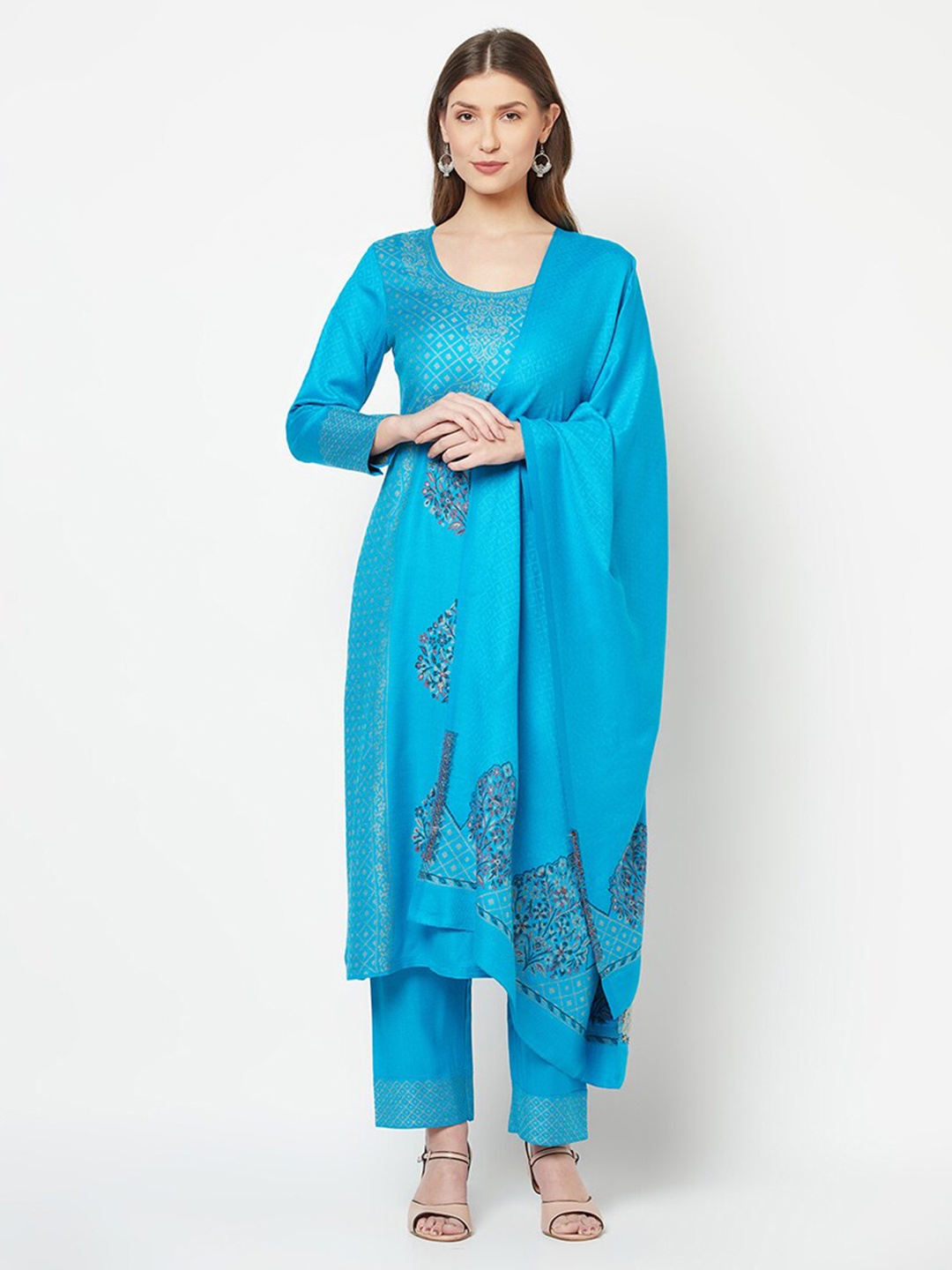 

Safaa Blue & Pink Viscose Rayon Unstitched Dress Material