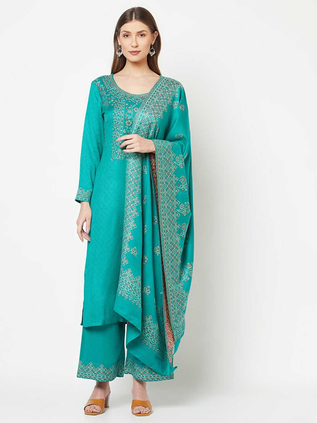 

Safaa Green & White Viscose Rayon Unstitched Dress Material