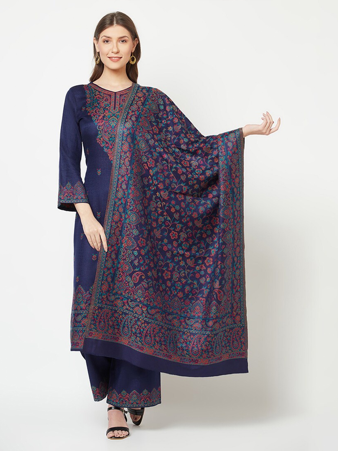 

Safaa Navy Blue & Pink Winter Unstitched Dress Material