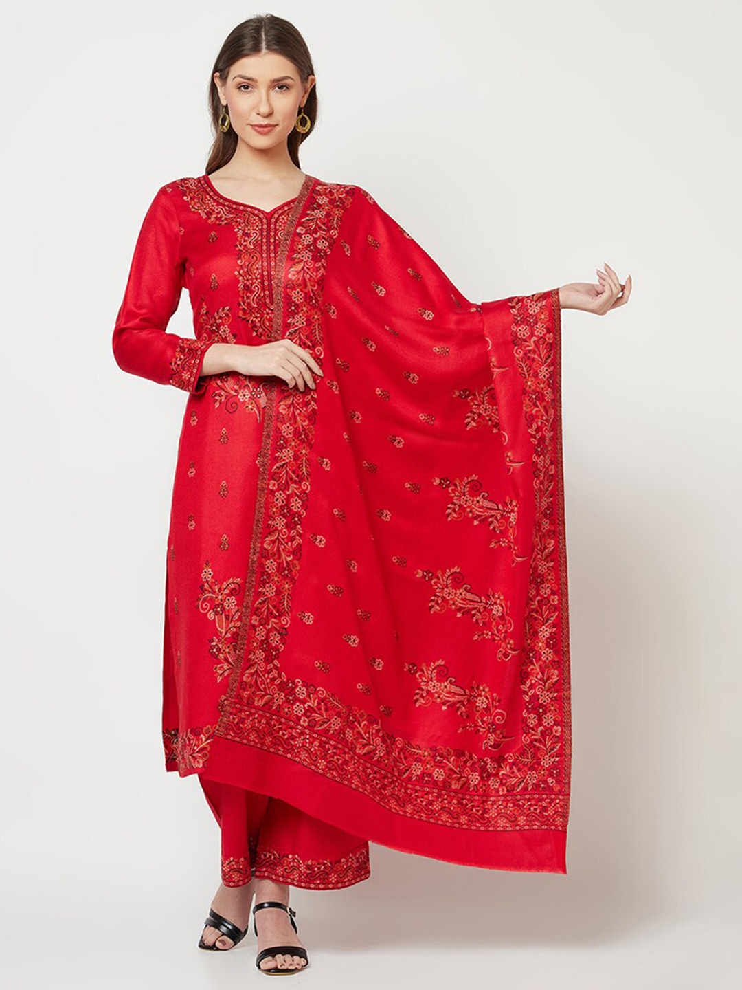 

Safaa Women Red Woven Design Unstitched Dress Material