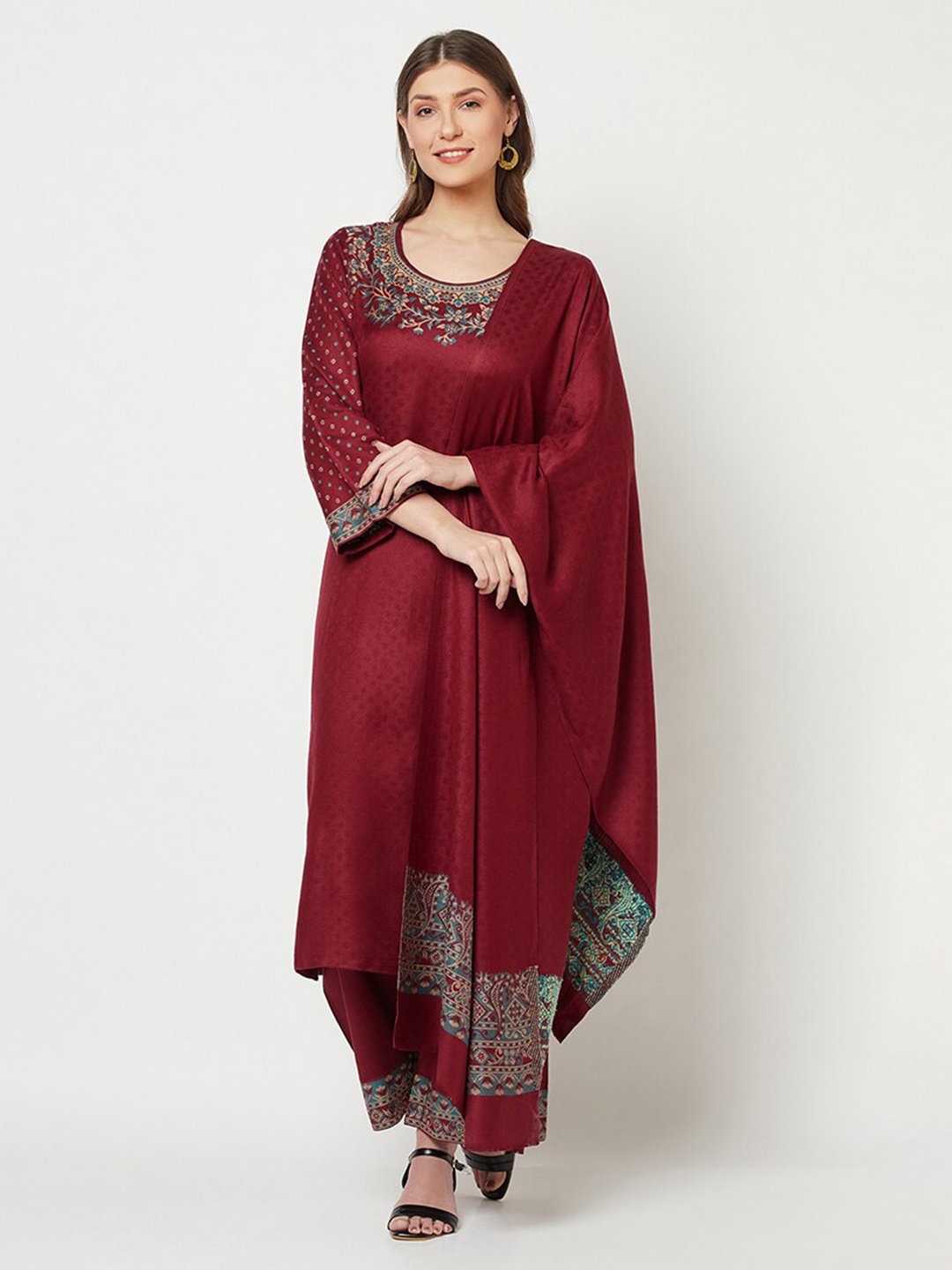 

Safaa Maroon & Blue Viscose Rayon Unstitched Dress Material