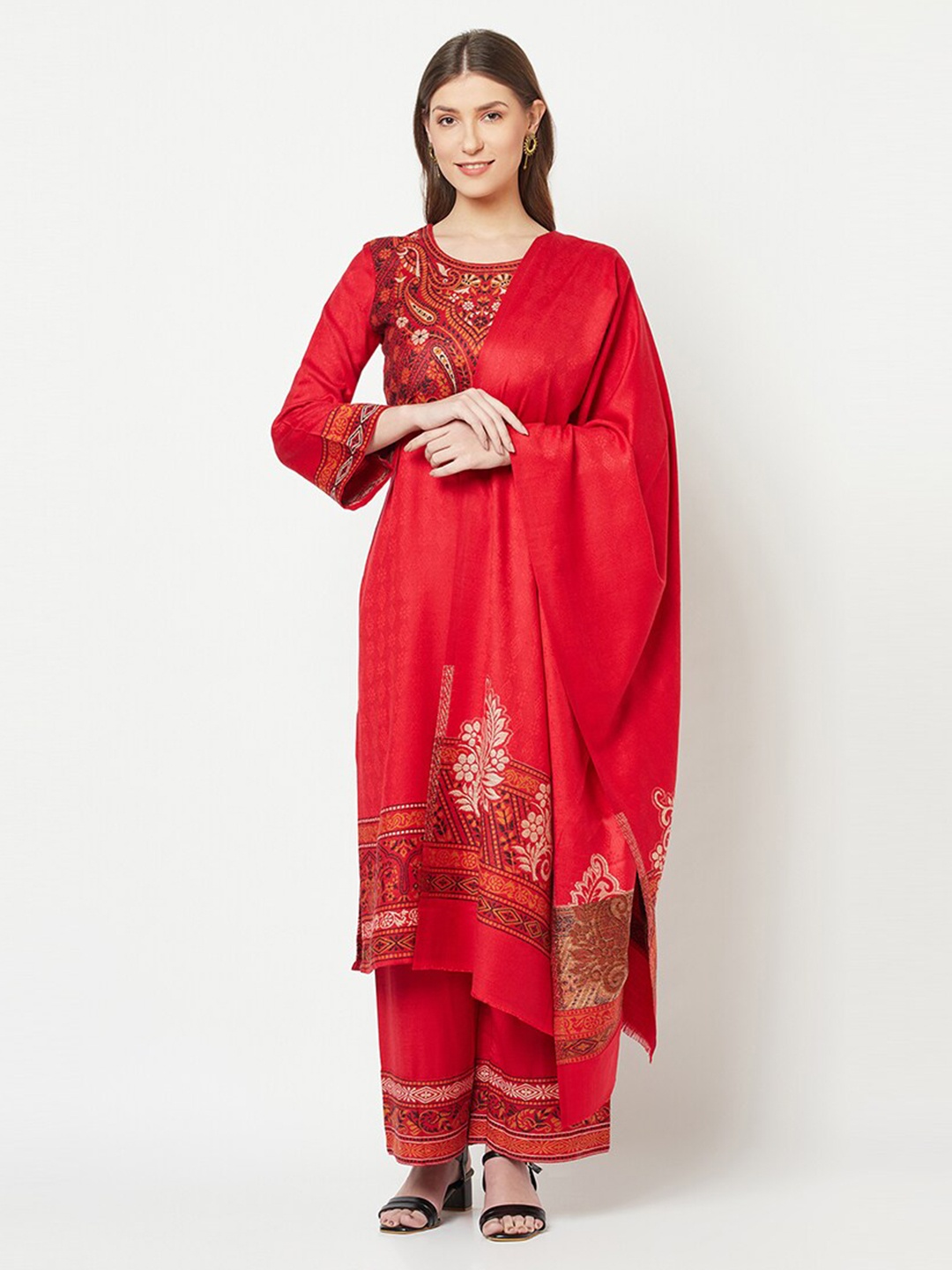 

Safaa Red & White Viscose Rayon Unstitched Dress Material