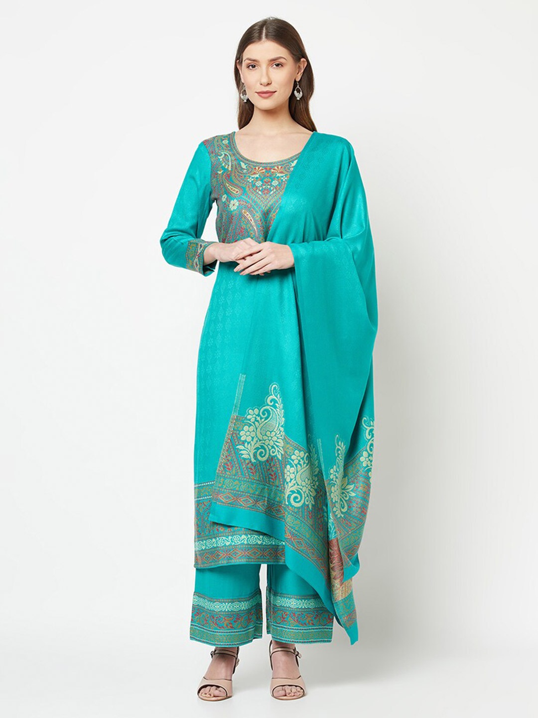 

Safaa Green & Red Viscose Rayon Unstitched Dress Material