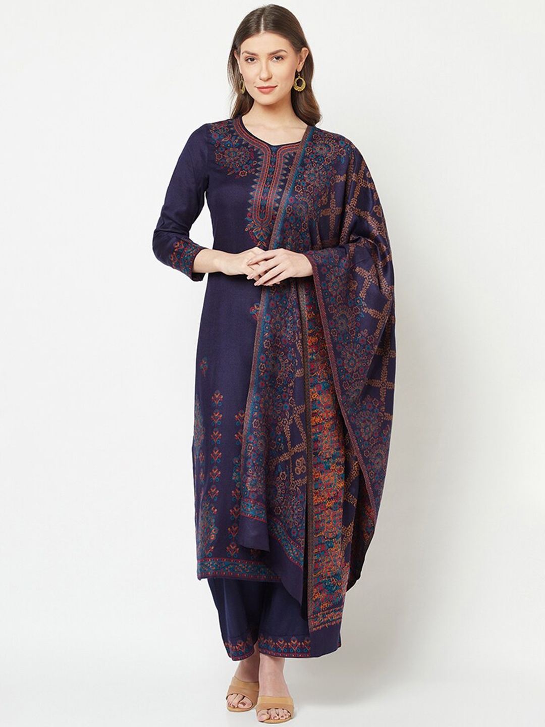 

Safaa Navy Blue & Red Viscose Rayon Unstitched Dress Material