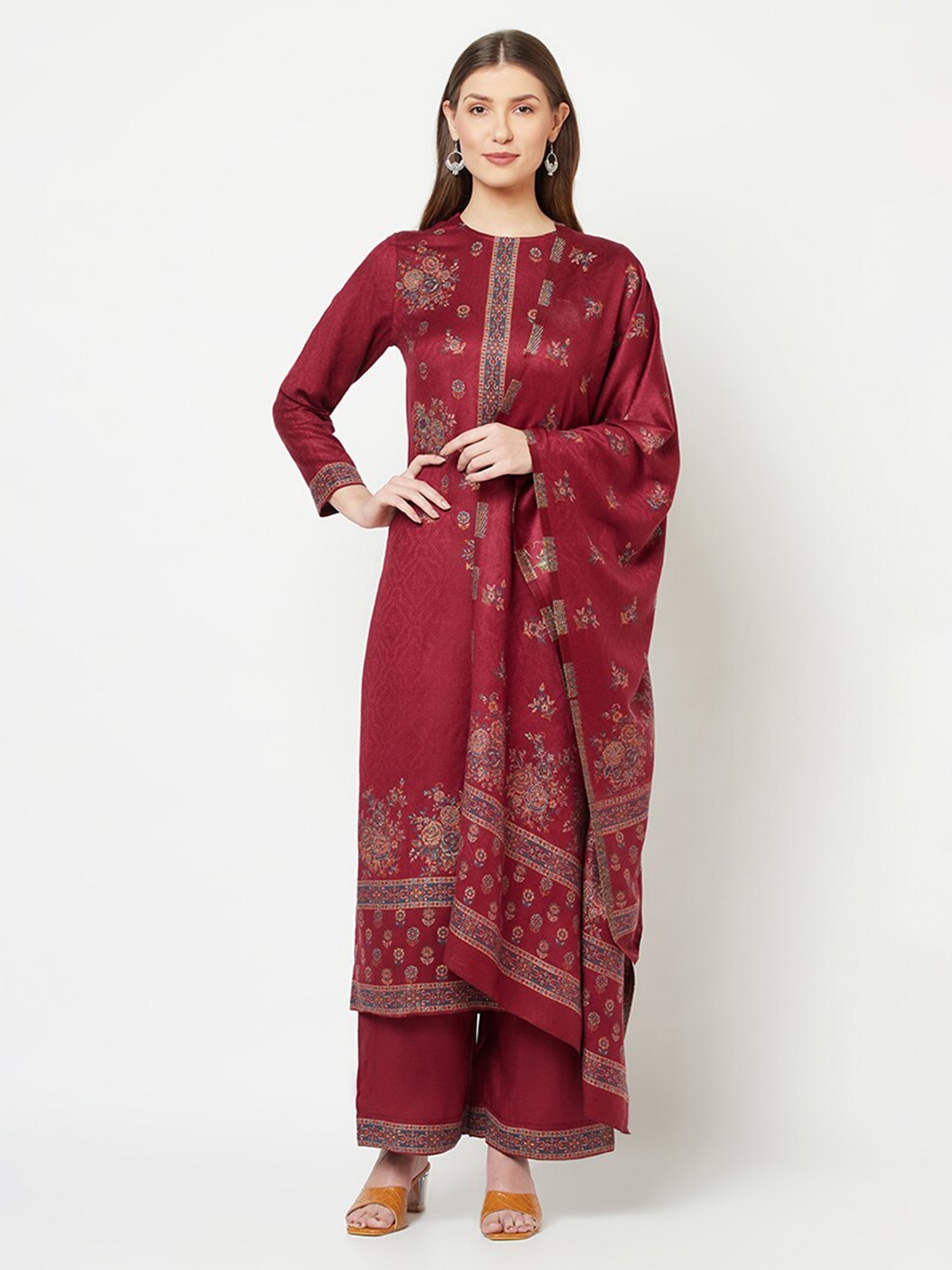 

Safaa Maroon & Blue Viscose Rayon Unstitched Dress Material