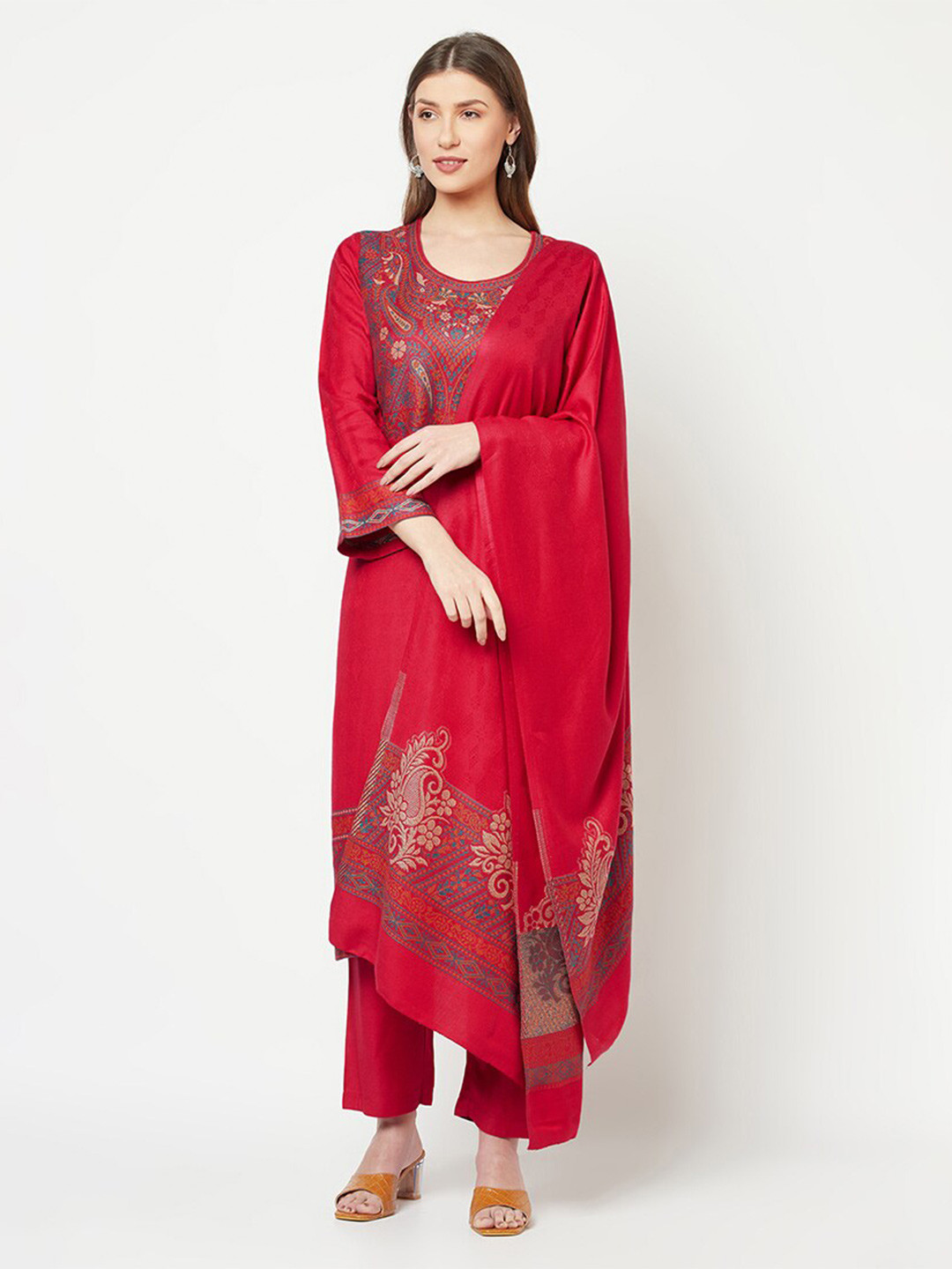 

Safaa Pink Woven Design Wool Unstitched Dress Material