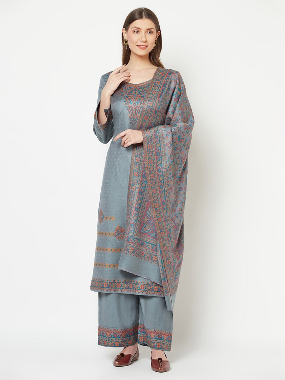 

Safaa Grey & Red Viscose Rayon Unstitched Dress Material