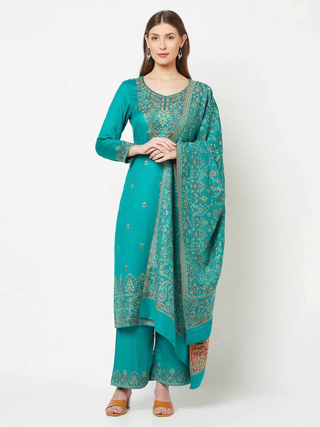 

Safaa Green & Pink Viscose Rayon Unstitched Dress Material
