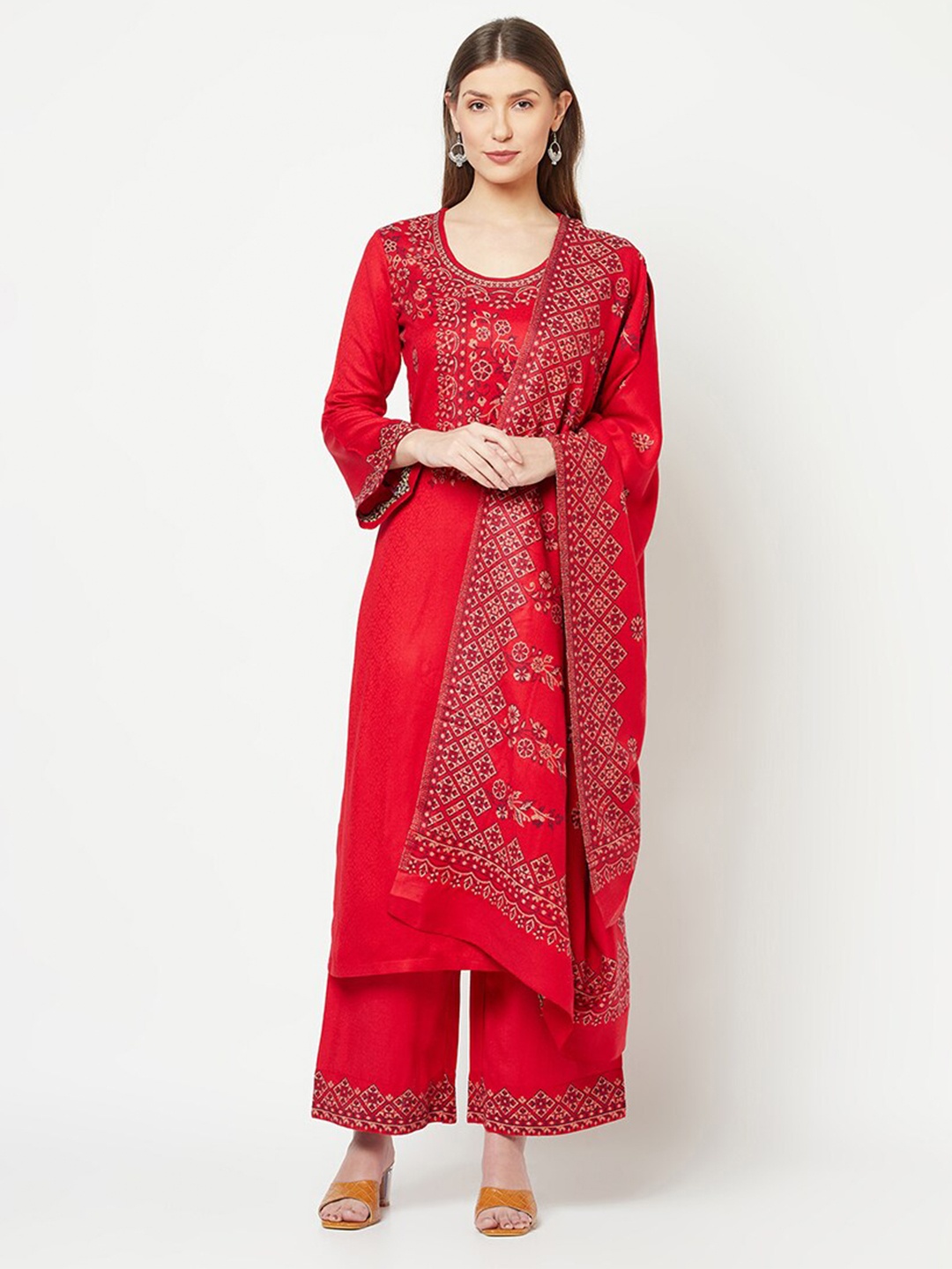 

Safaa Red & Beige Winter Unstitched Dress Material