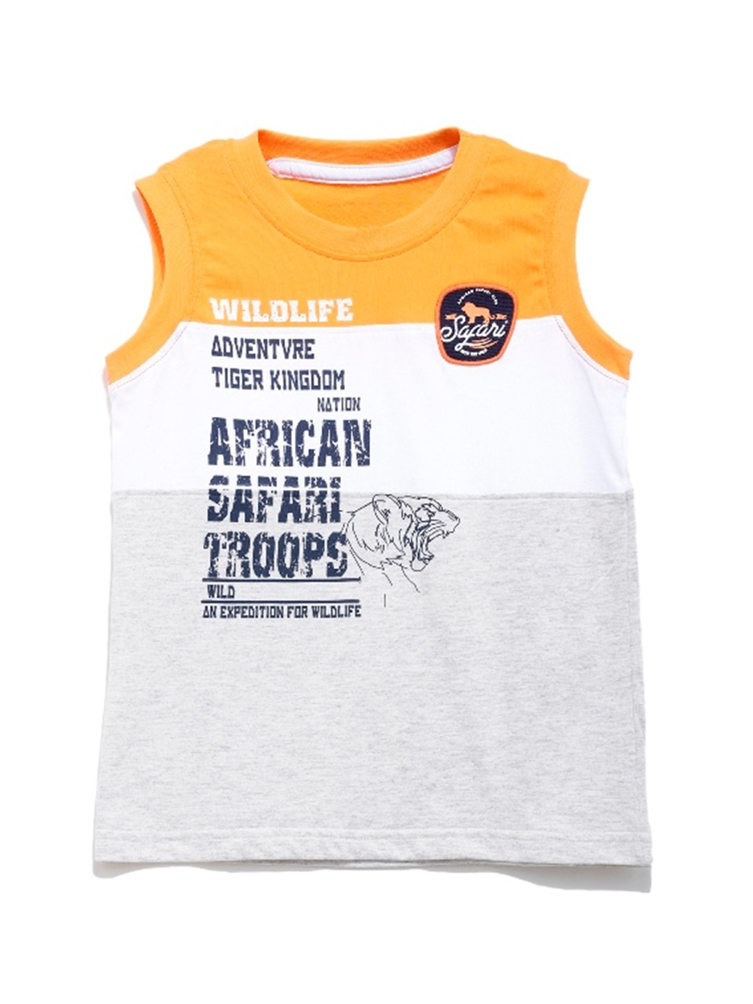

UNDER FOURTEEN ONLY Boys Grey & Orange Printed Applique Cotton T-shirt