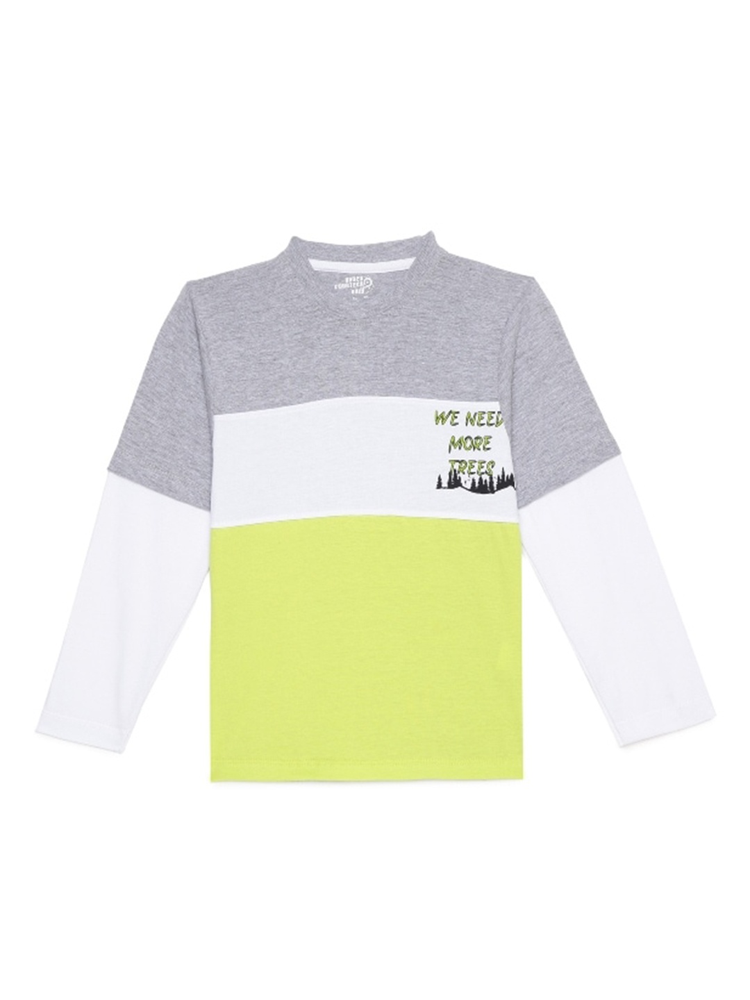 

UNDER FOURTEEN ONLY Boys Grey Melange & Lime Green Colourblocked Cotton T-shirt