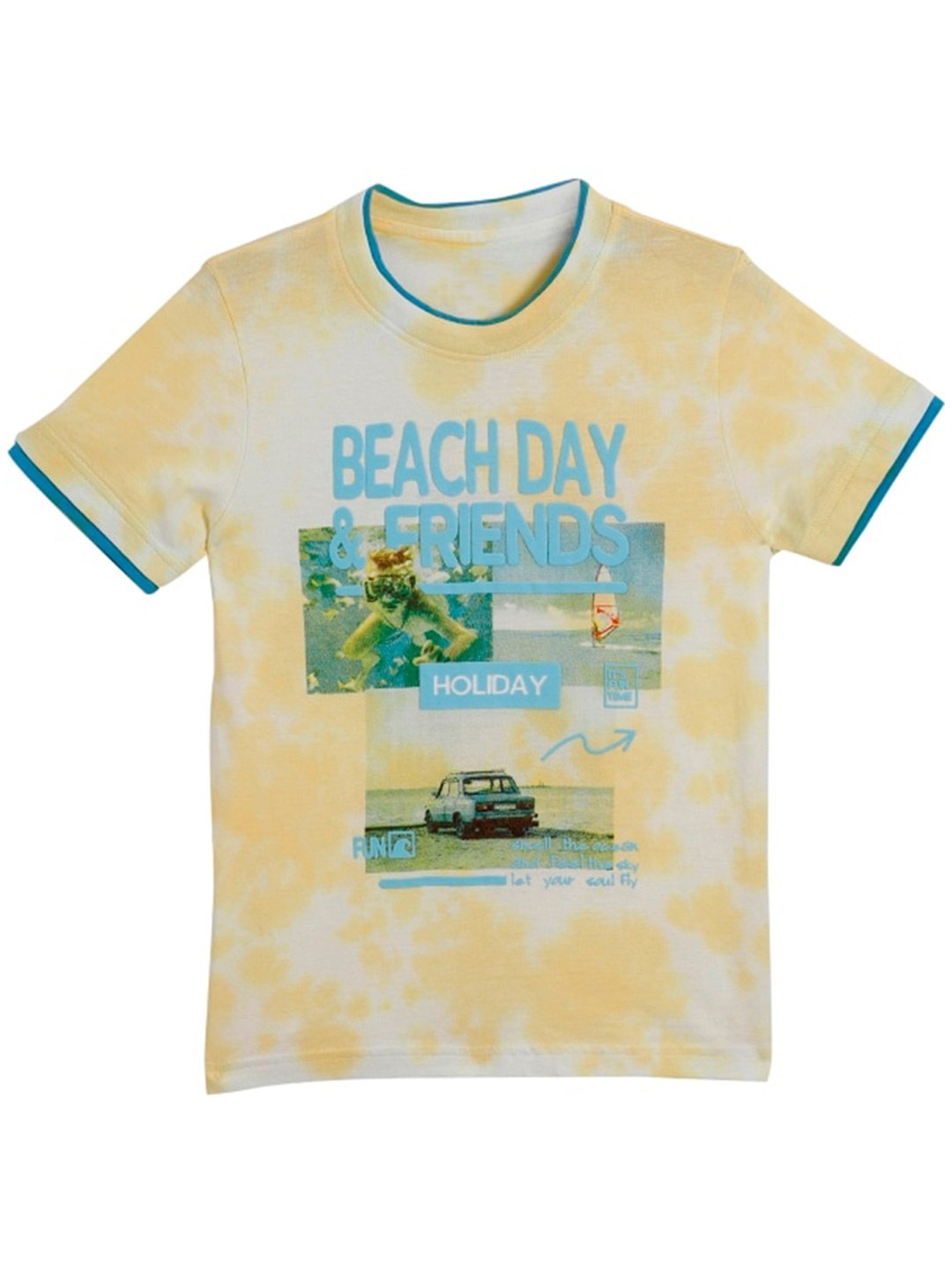 

UNDER FOURTEEN ONLY Boys Yellow & White Tropical Printed T-shirt