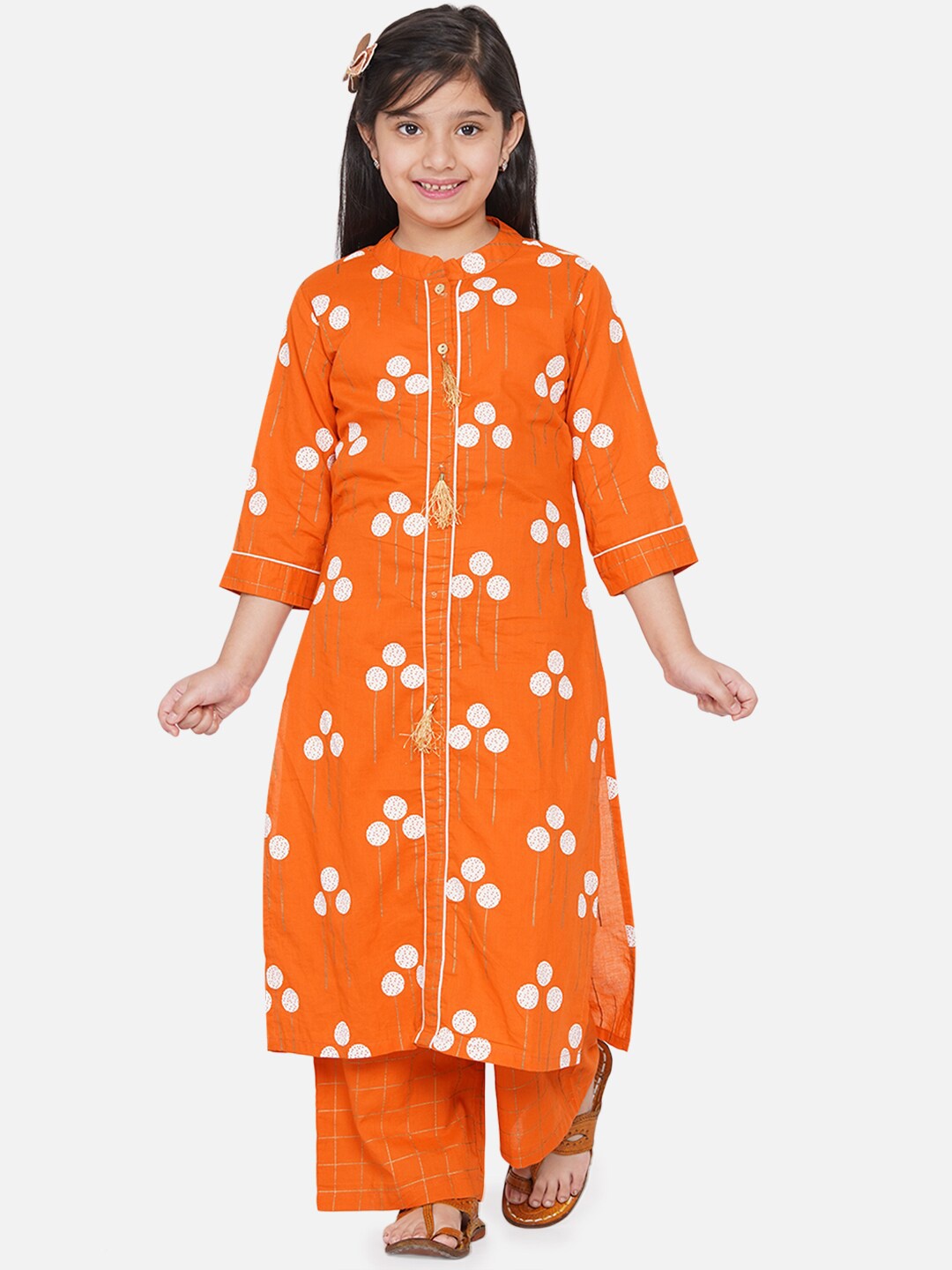 

titliyan Girls Orange Printed Pure Cotton Kurta with Palazzos