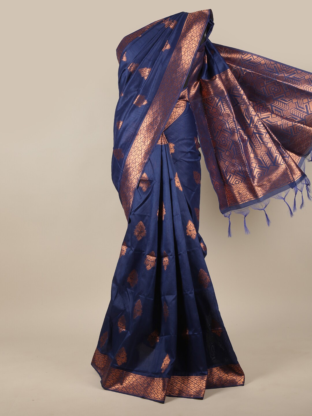 

Pothys Blue & Copper-Toned Woven Design Jute Silk Saree