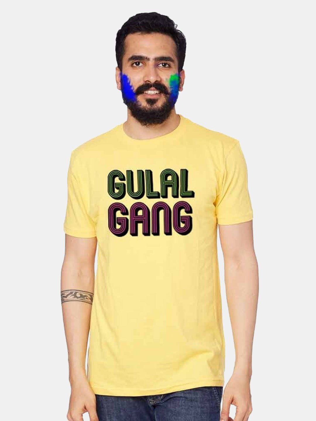 

BonOrganik Men Yellow Gulal Gang Printed T-shirt