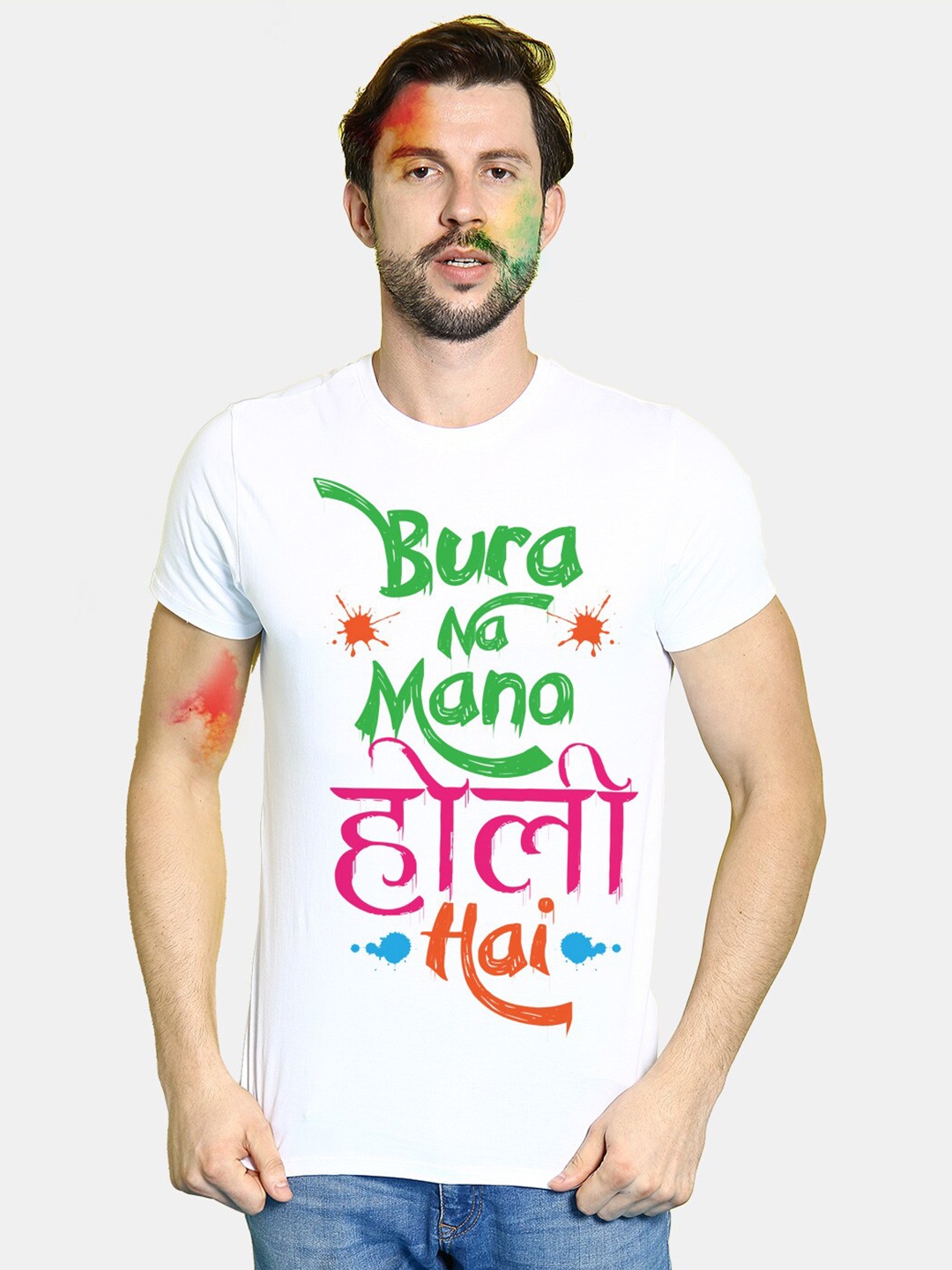 

BonOrganik Men White Bura Na Mano Holi Printed T-shirt