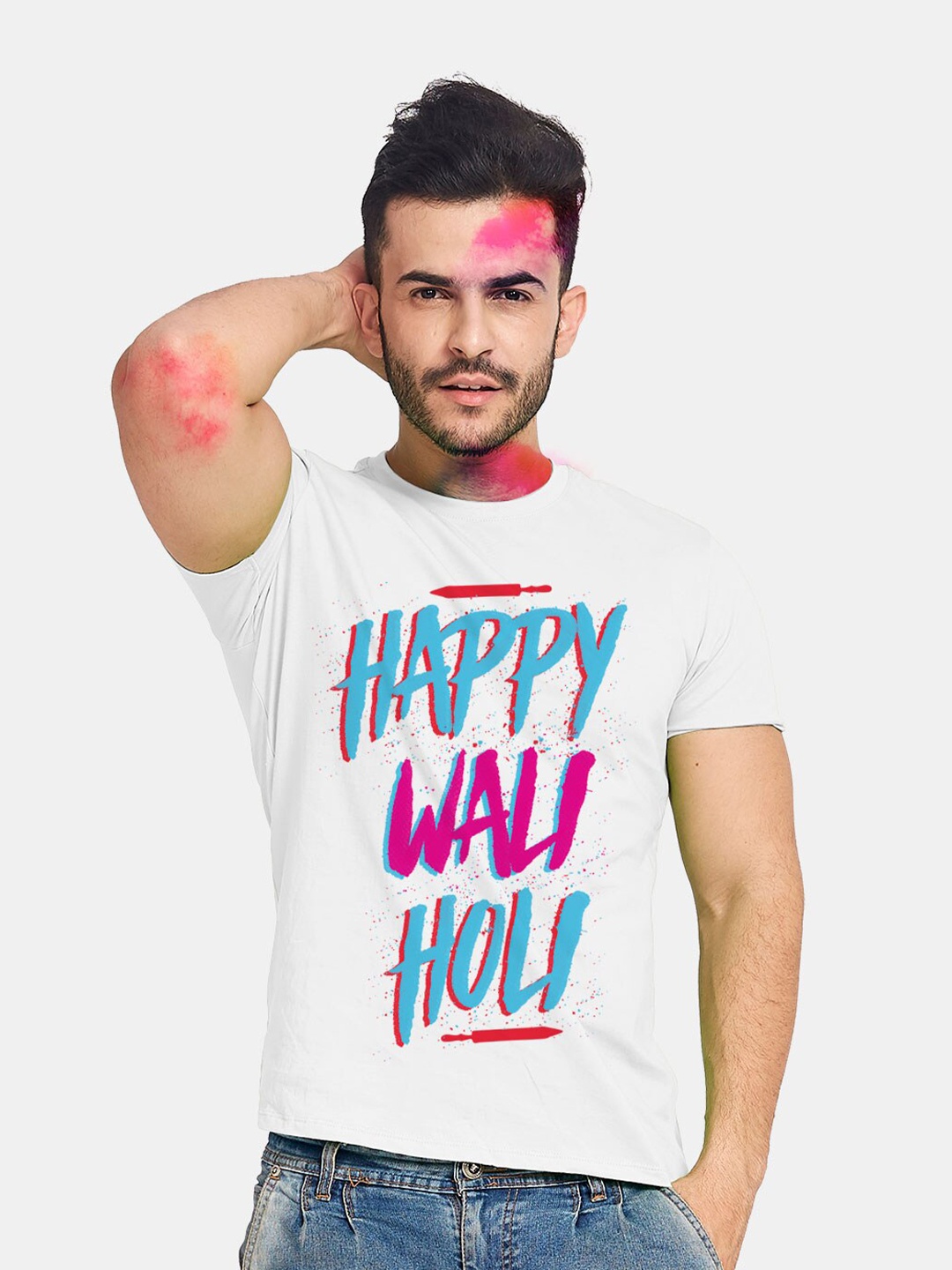

BonOrganik Men White Happy Wali Holi Printed Cotton T-shirt