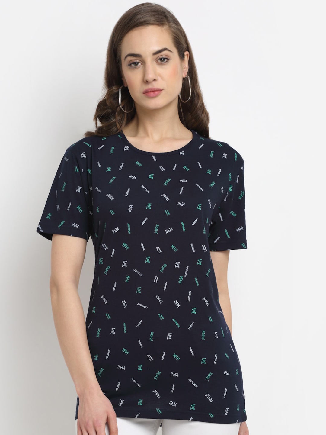 

MACK JONNEY Women Navy Blue Printed T-shirt