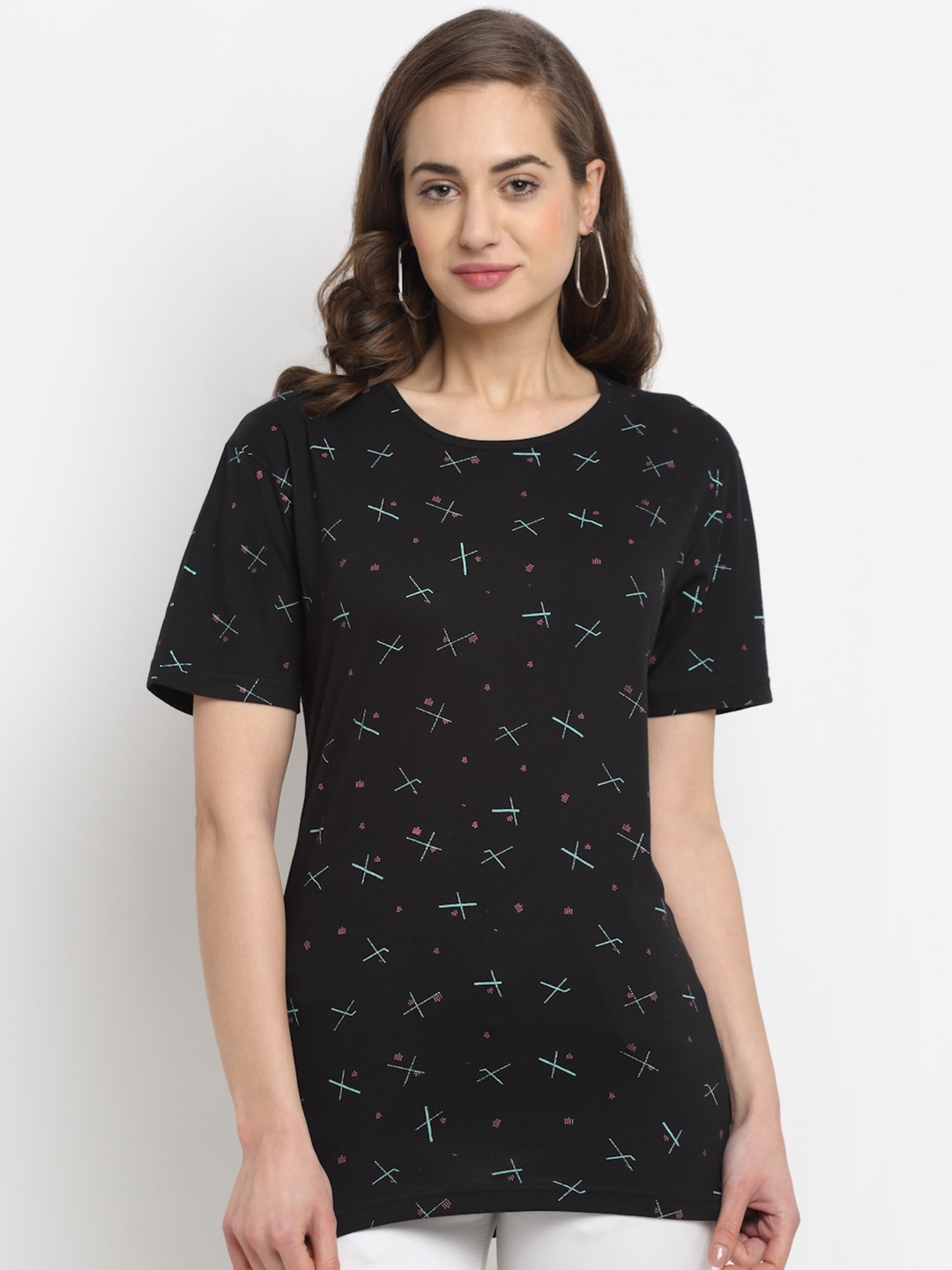 

VIMAL JONNEY Women Black Printed T-shirt