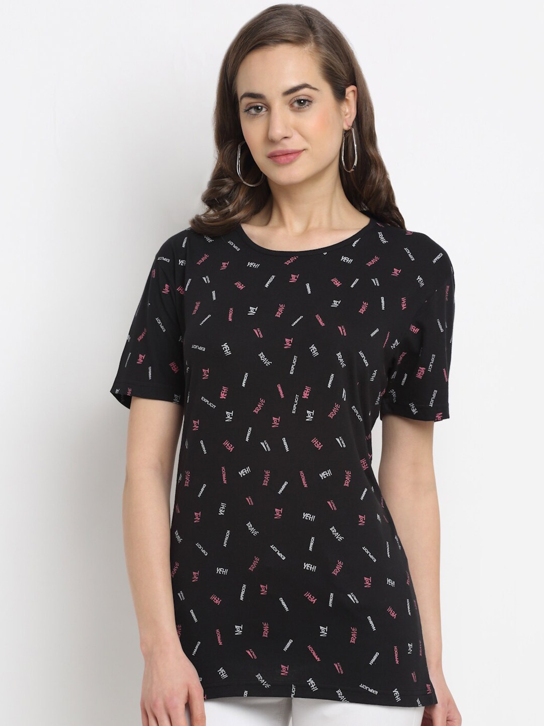 

MACK JONNEY Women Black Printed T-shirt