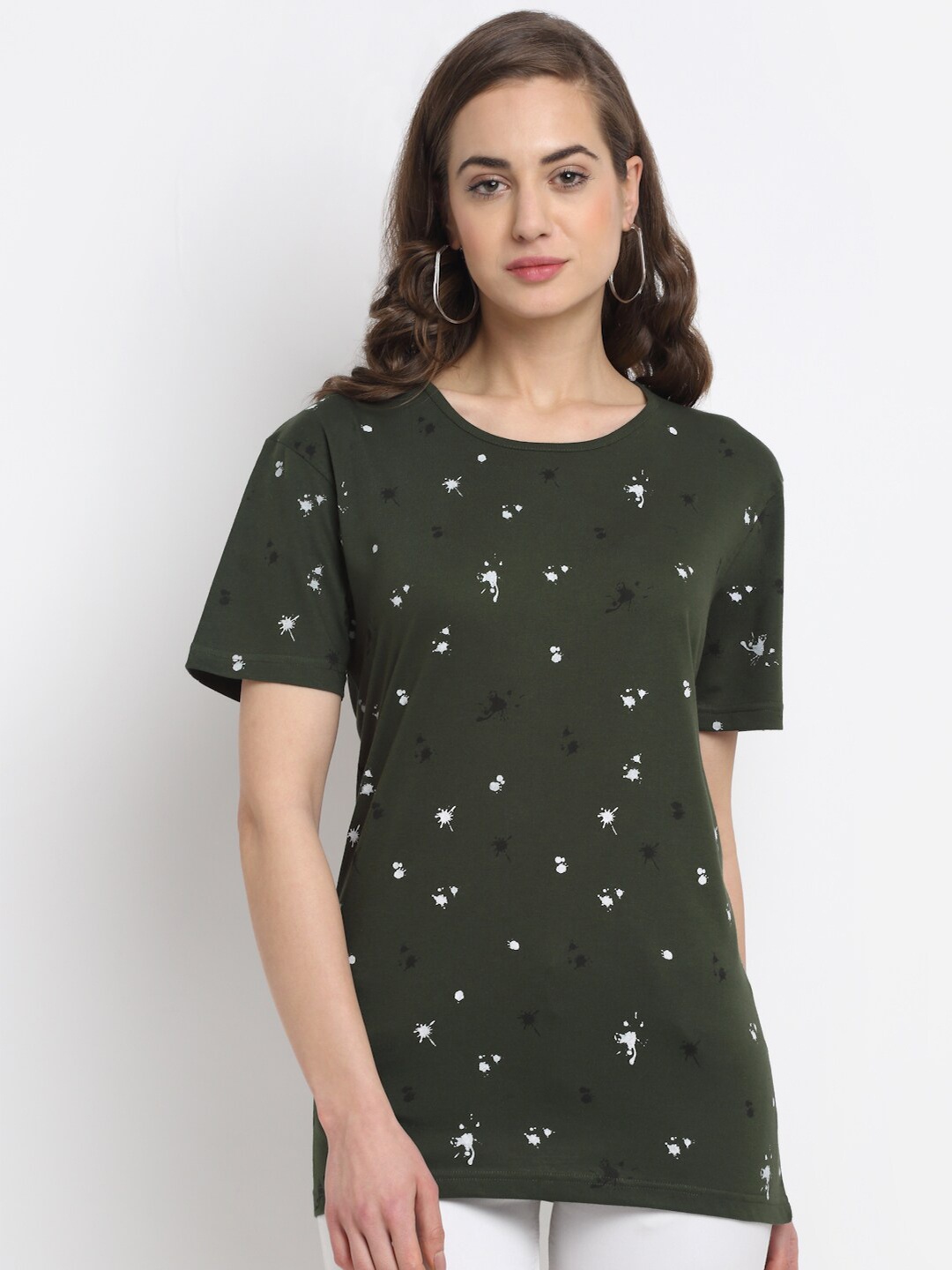 

VIMAL JONNEY Women Olive Green & White Printed T-shirt