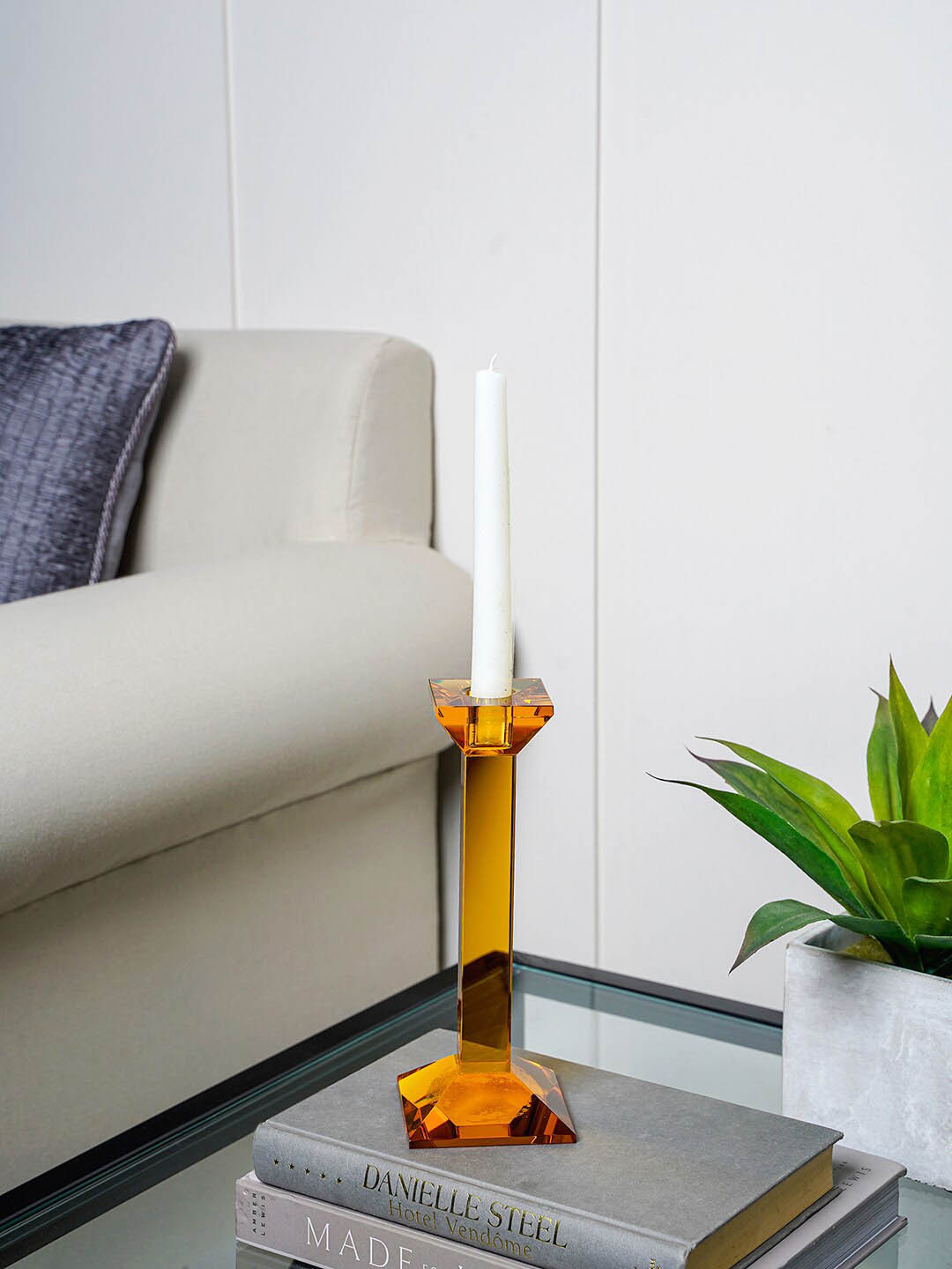 

Pure Home and Living Gold-Toned Solid Large Crystal Taper Candle Holder
