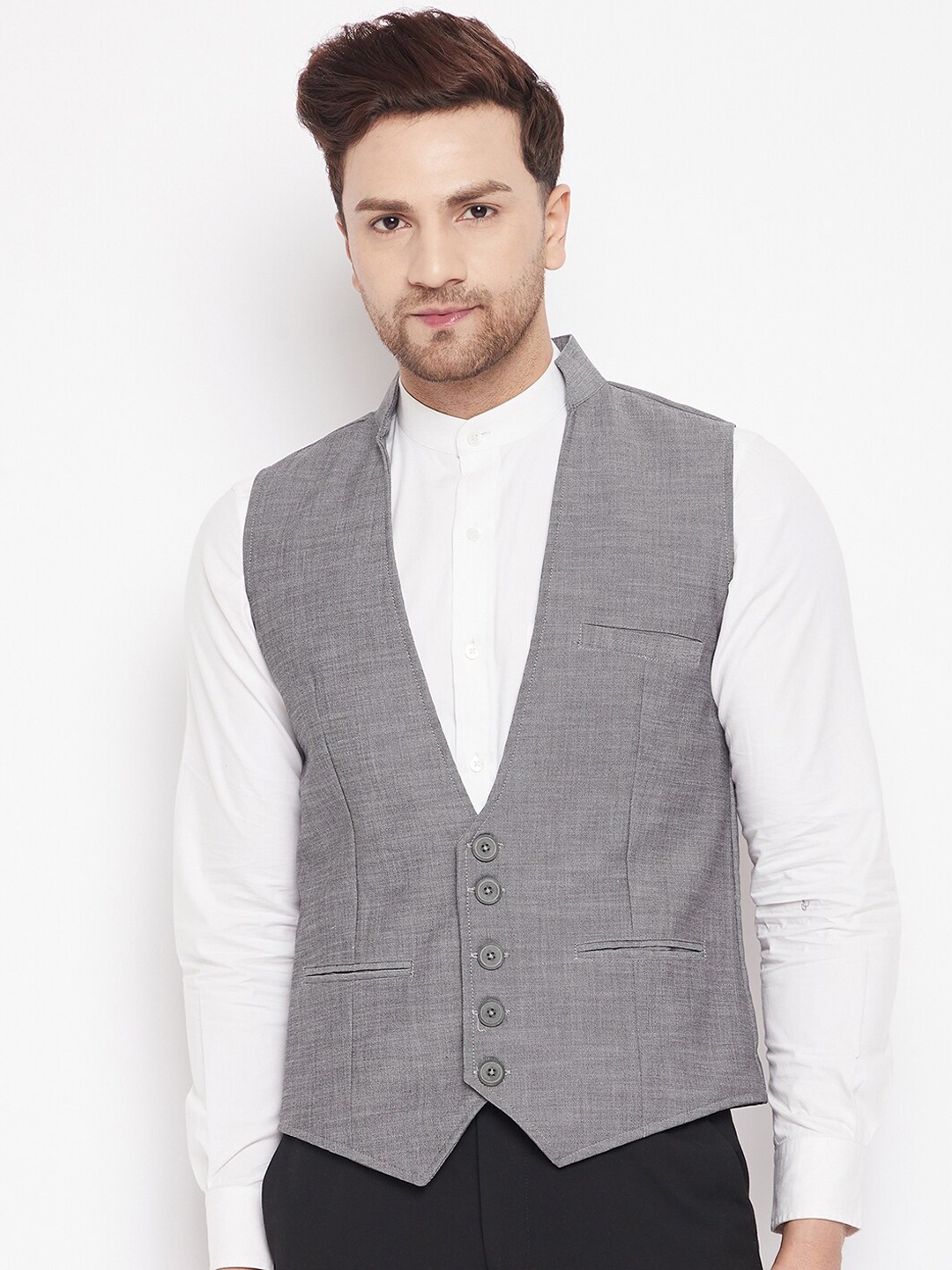 

even Men Grey Woven Nehru Jacket