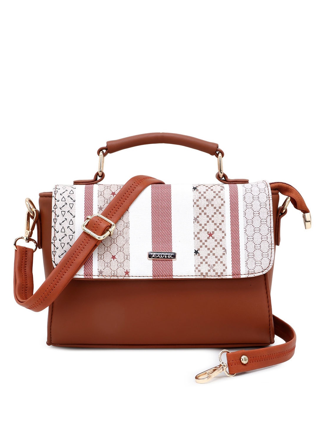 

Exotic Tan Brown Printed PU Structured Satchel Bag