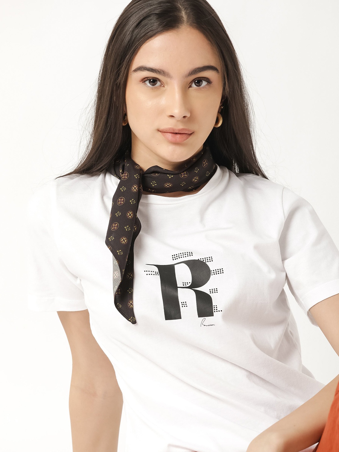 

RAREISM Women White Typography Printed Pure Cotton Slim Fit T-shirt