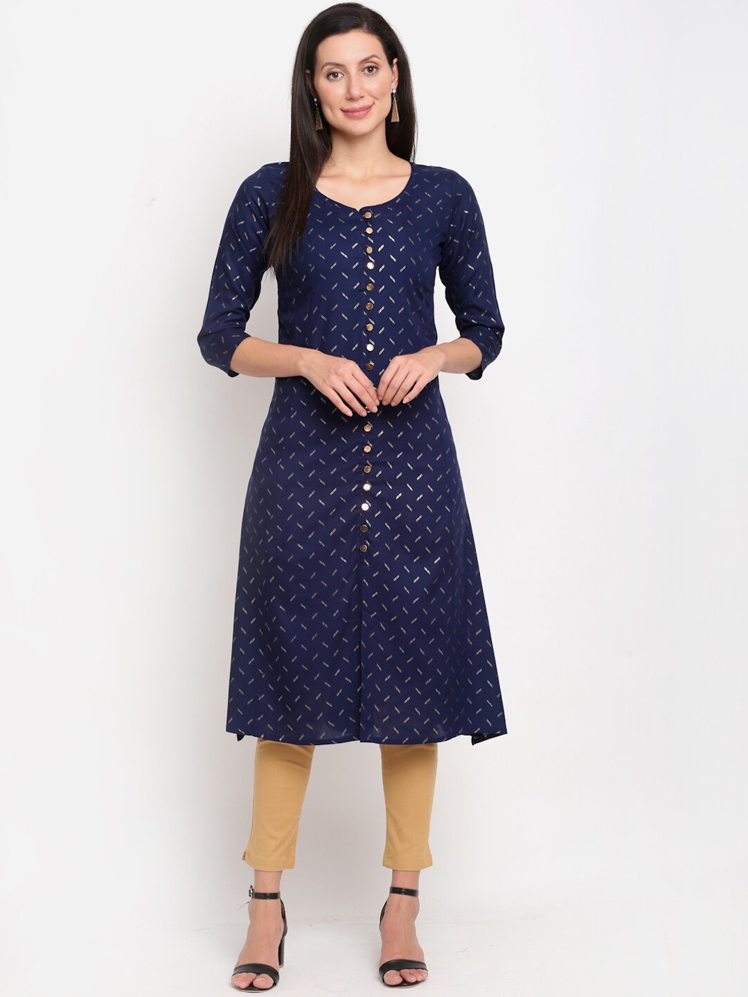 

Lovely Lady Women Navy Blue & Gold-Toned Geometric Printed Kurta