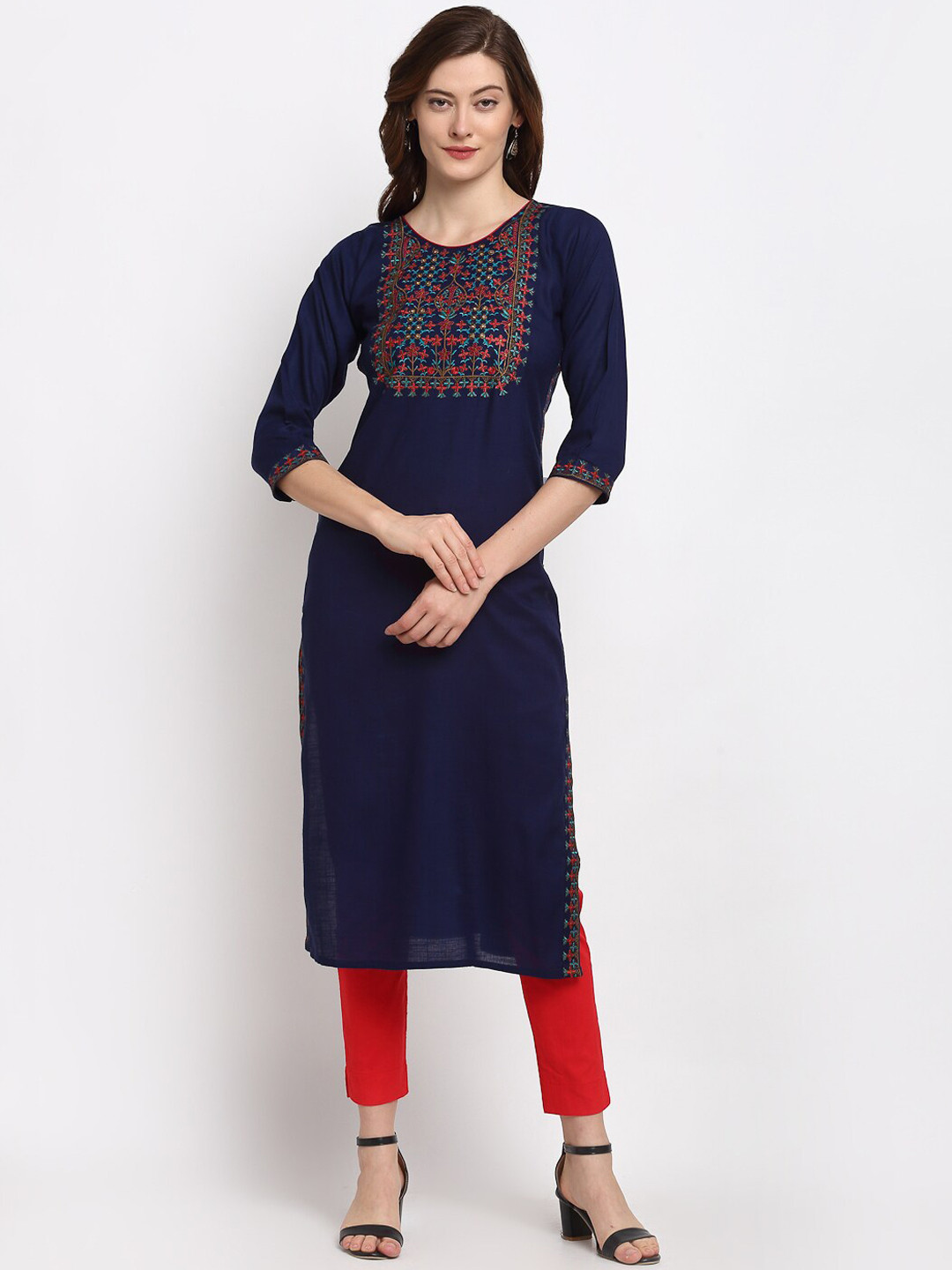 

Lovely Lady Women Navy Blue Floral Embroidered Thread Work Kurta