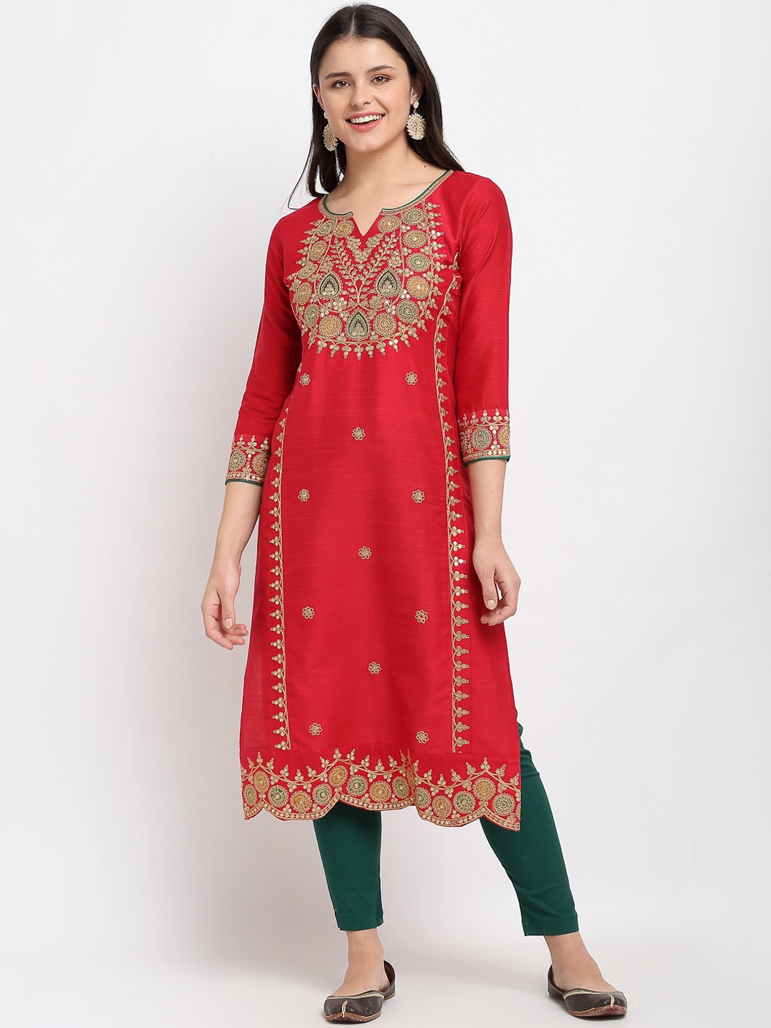 

Lovely Lady Women Maroon Ethnic Motifs Embroidered Slim-Fit Kurta