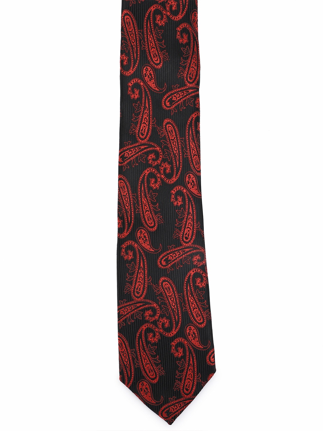 

Calvadoss Men Black & Red Woven Design Broad Tie