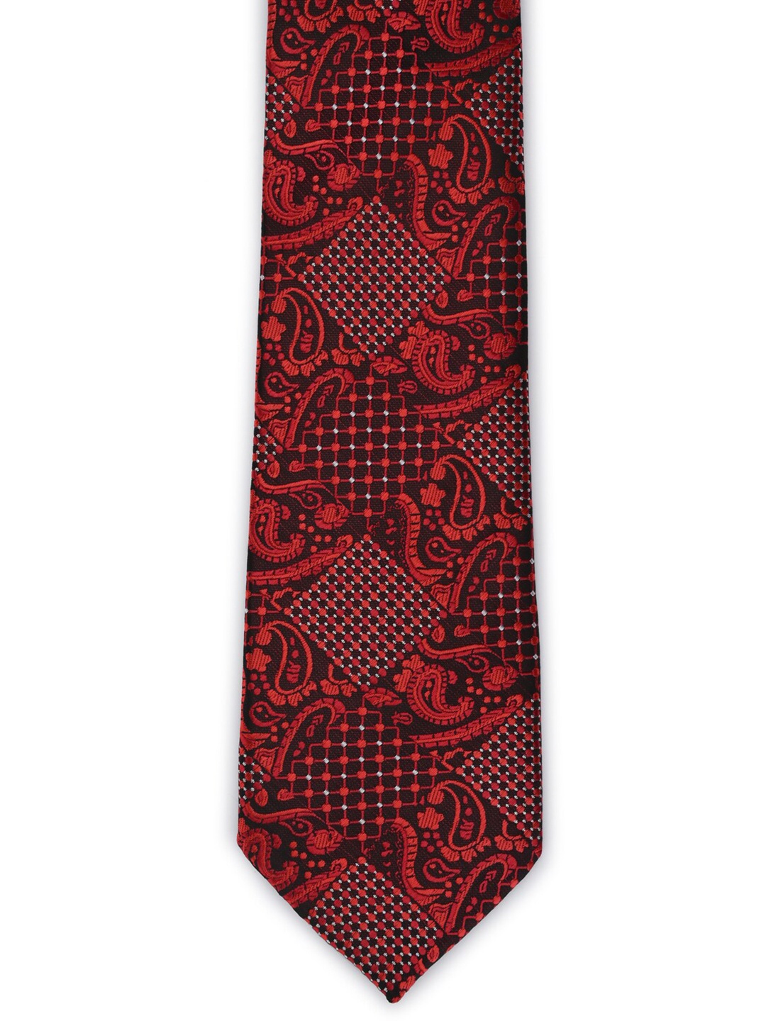 

Calvadoss Men Red & Black Woven Design Broad Tie