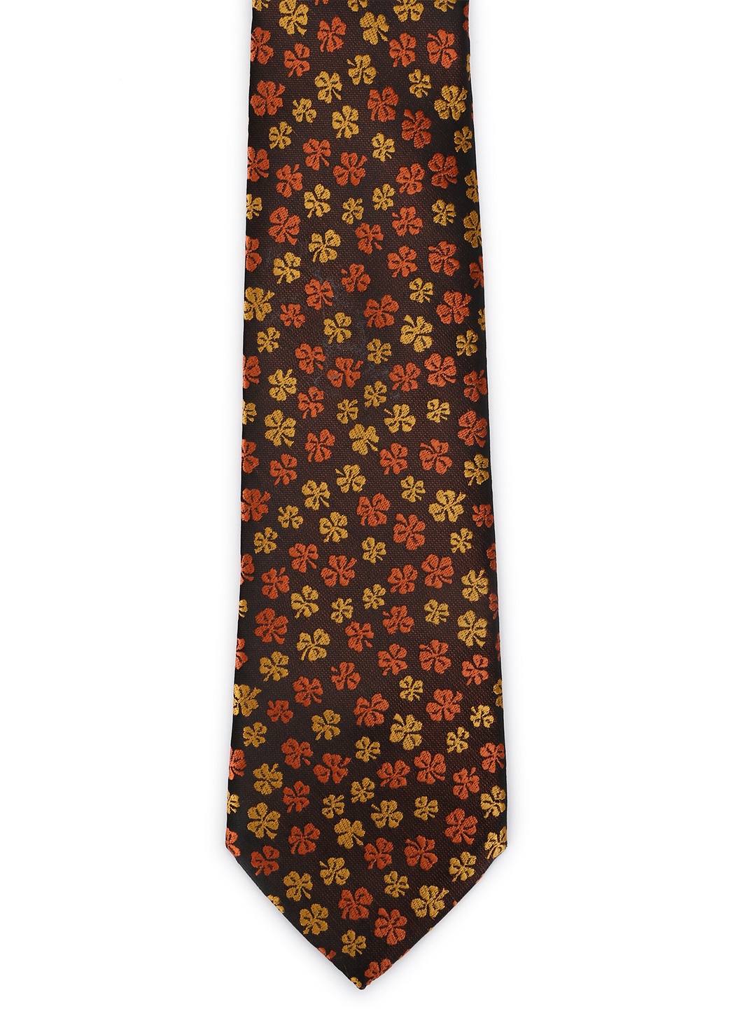 

Calvadoss Men Brown & Mustard Floral Woven Design Broad Tie