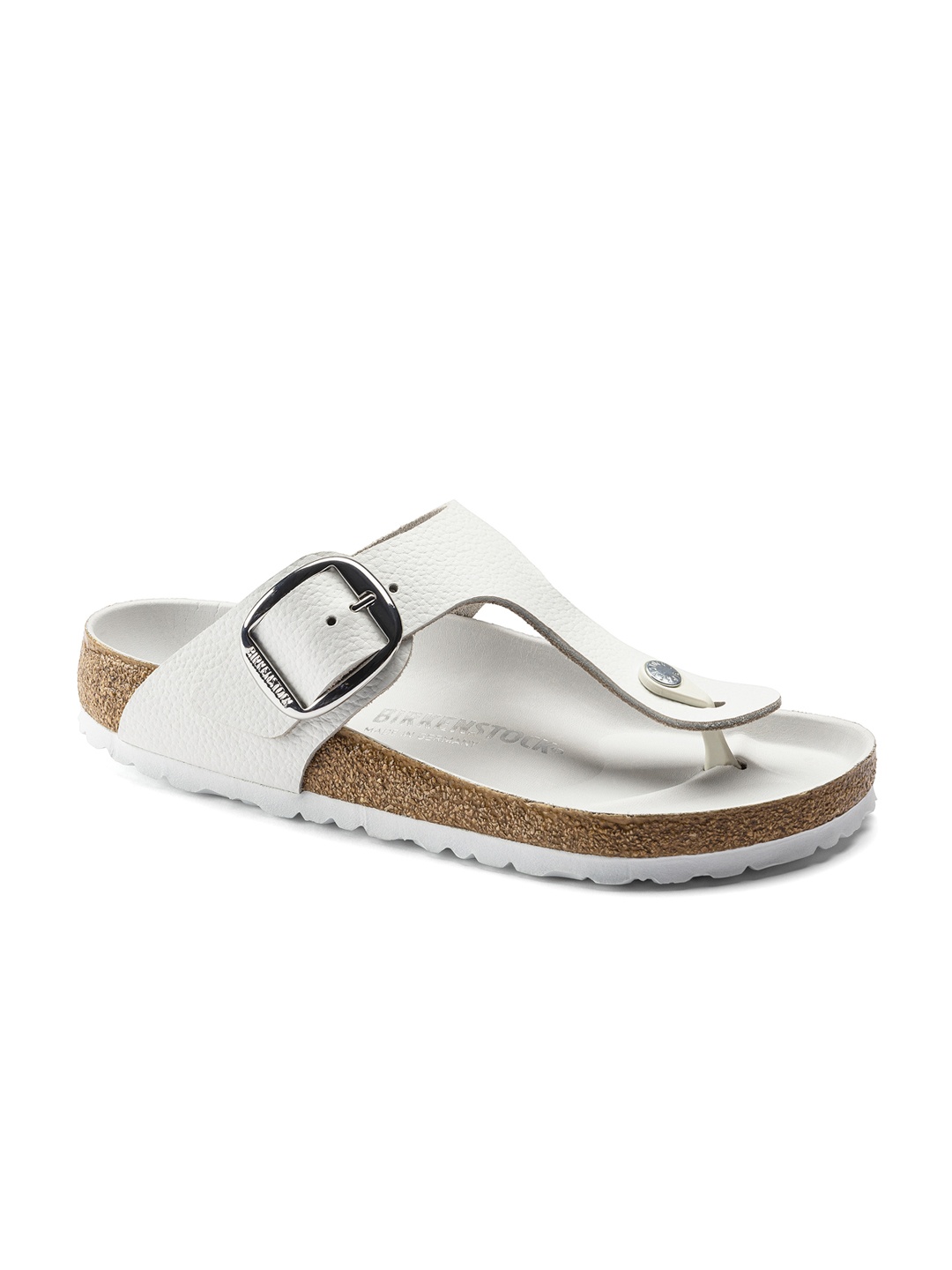 

Birkenstock Gizeh Big Buckle White Regular Width Natural Leather Thong Sandals