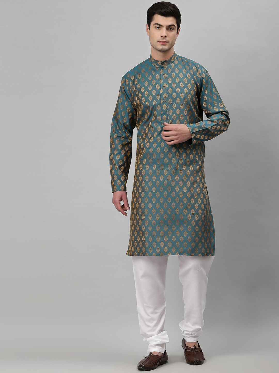 

NEUDIS Men Blue Ethnic Motifs Jacquard Kurta