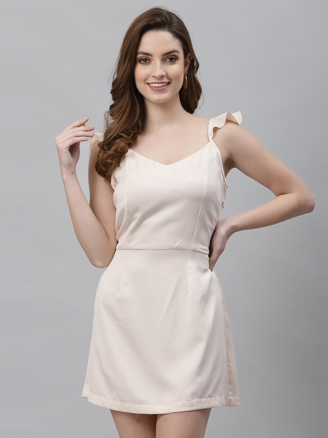 

NEUDIS Women Beige Satin A-Line Mini Dress