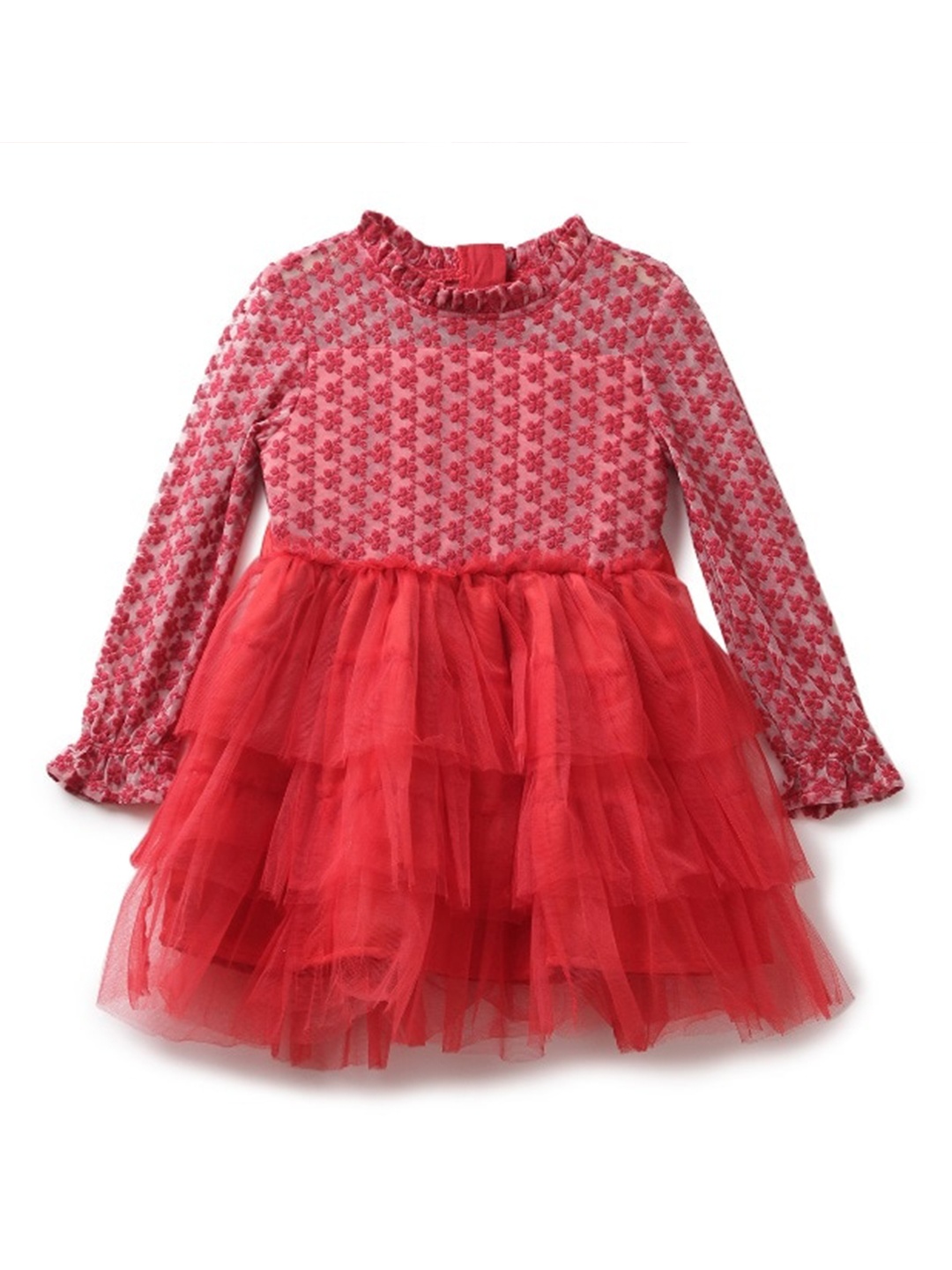 

UNDER FOURTEEN ONLY Red Cotton Floral Layered Dress