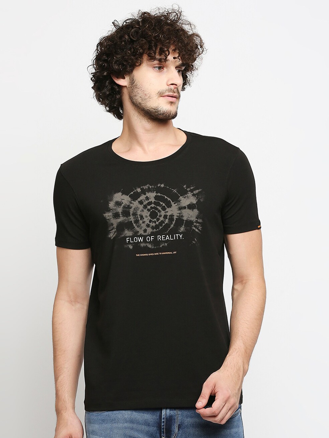 

SPYKAR Men Black & Grey Printed Slim Fit T-shirt