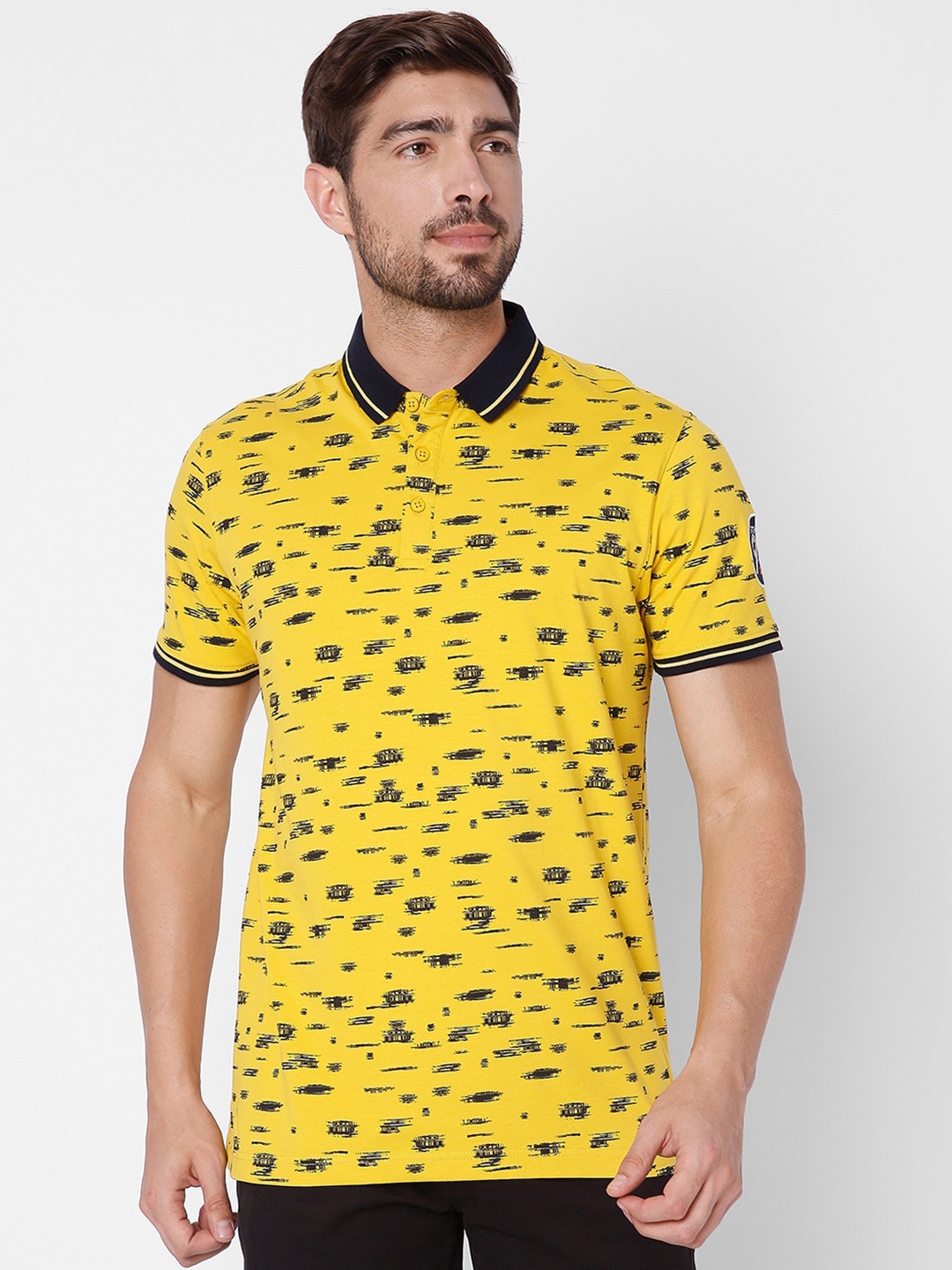 

SPYKAR Men Yellow Printed Polo Collar Slim Fit T-shirt