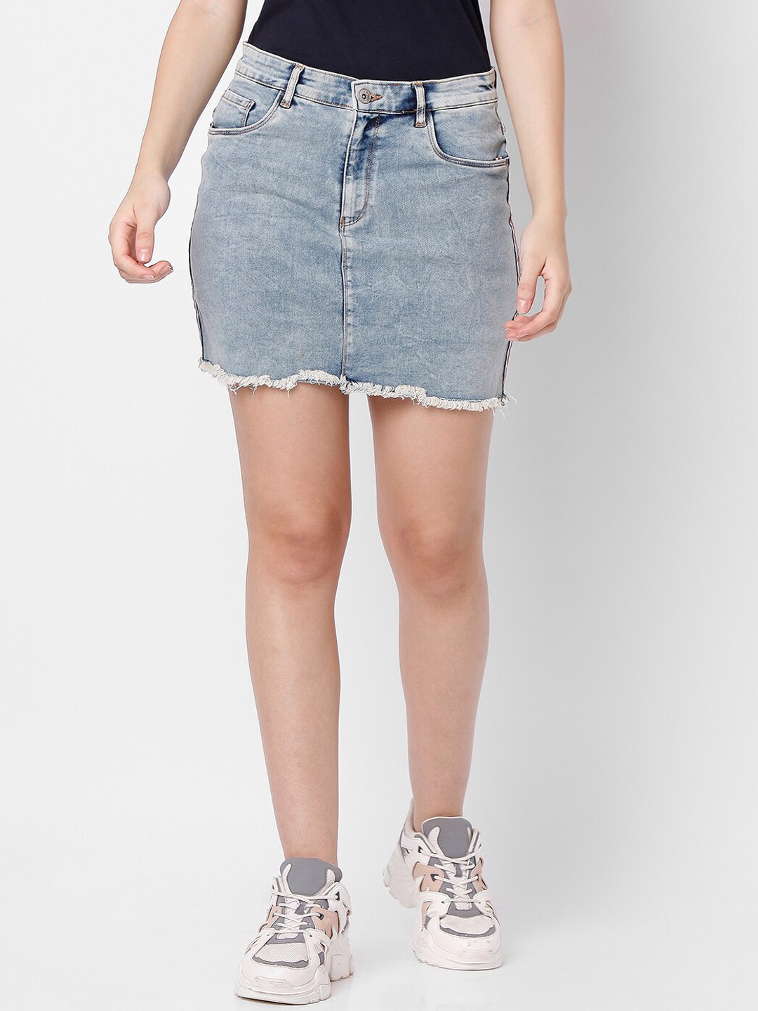 

SPYKAR Women Blue Solid Pure Cotton Mini Skirt