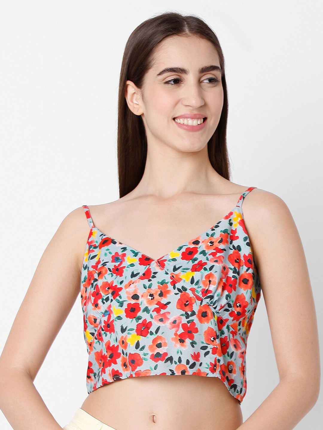 

SPYKAR Blue & Red Floral Print Crop Top
