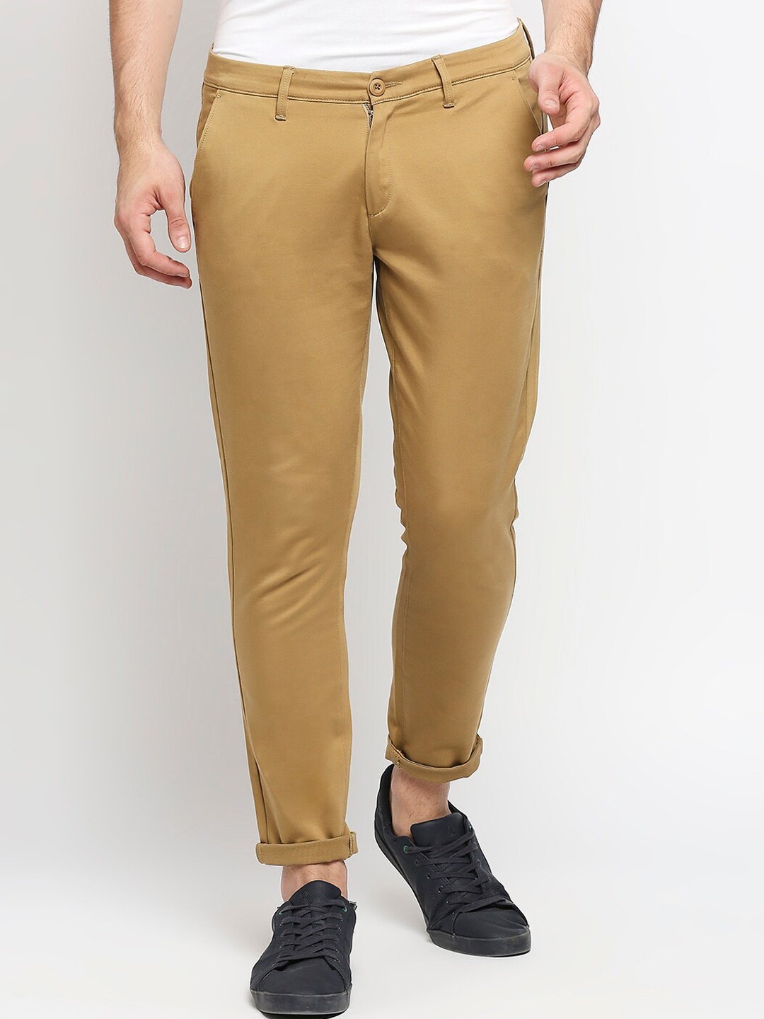 

SPYKAR Men Khaki Slim Fit Low-Rise Chambray Trousers