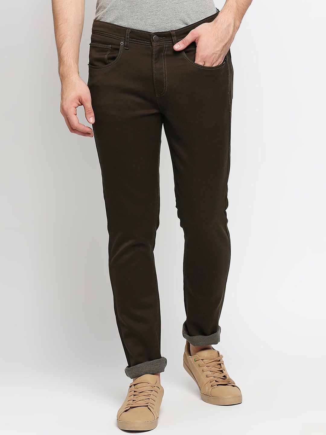 

SPYKAR Men Cotton Green Low-Rise Chinos Trousers