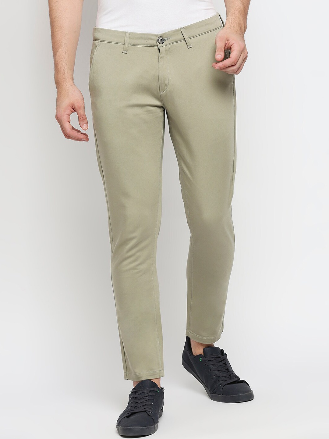 

SPYKAR Men Sea Green Slim Fit Chambray Trousers