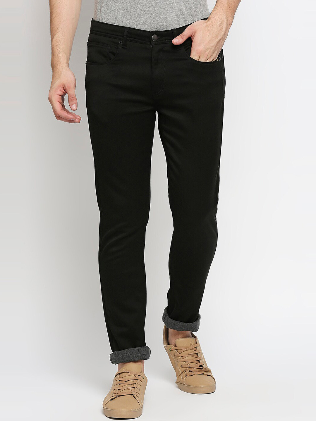 

SPYKAR Men Black Loose Fit Low-Rise Chinos Trousers