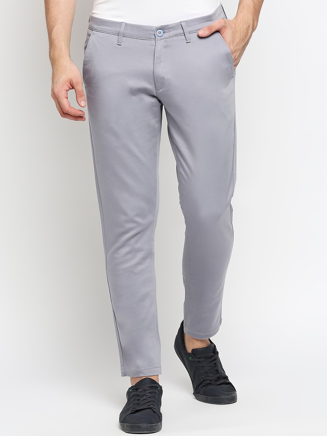 

SPYKAR Men Grey Slim Fit Low-Rise Chambray Trousers
